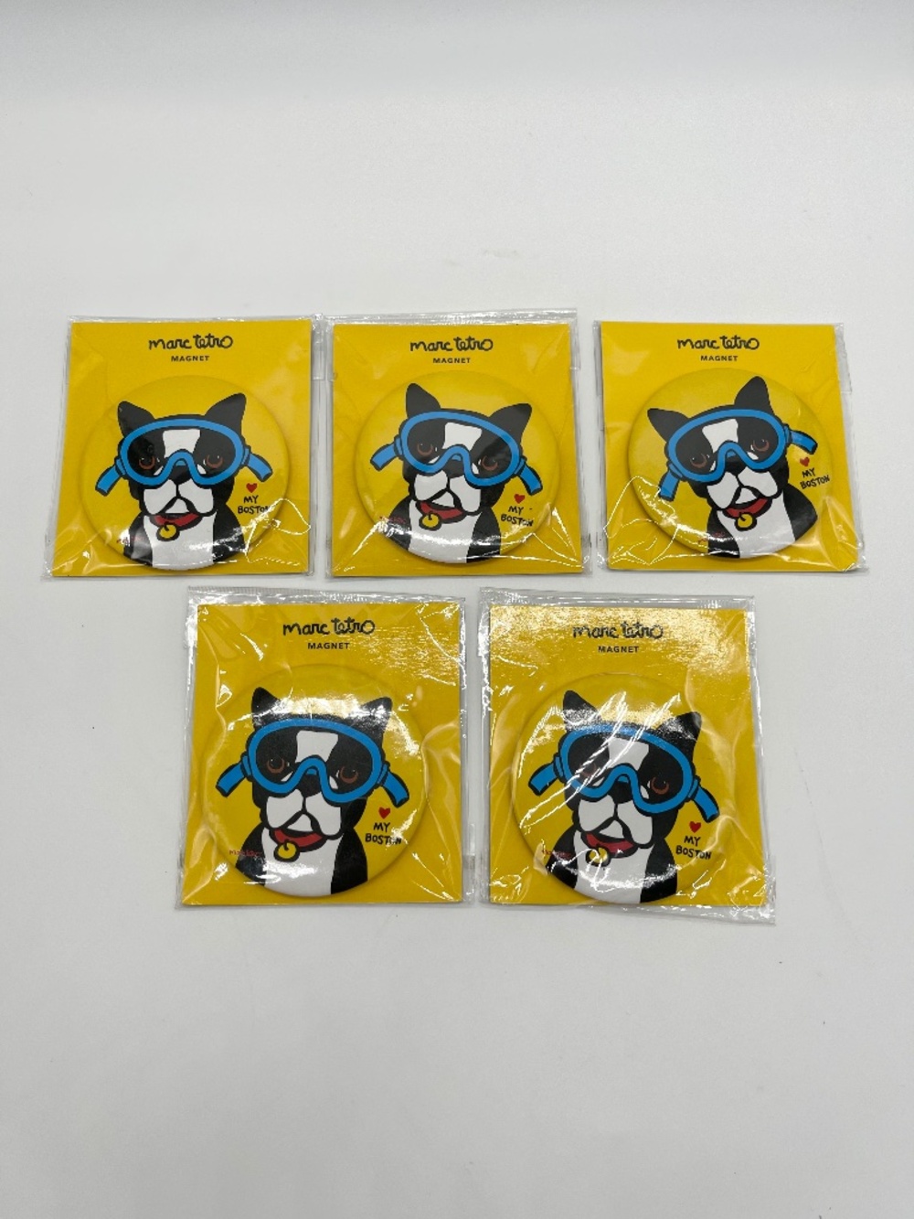 Marc Tetro Boston Terrier Goggles Fridge Magnets Set Of 5 NWT Dog Lover Gift